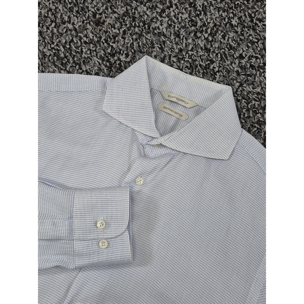 Suitsupply Mens Long‎ Sleeve 39 15.5 Egyptian Cotton Button Up White Blue Shirt